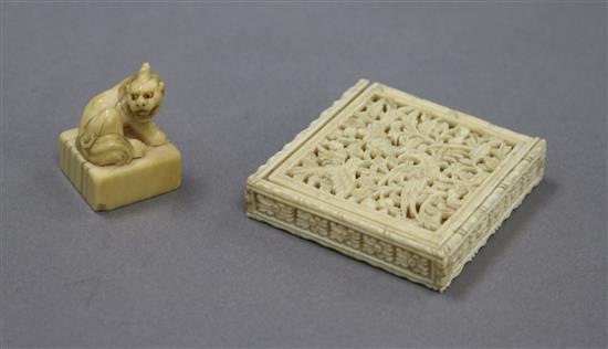 A 19th century Chinese ivory seal and a canton ivory boxed puzzle